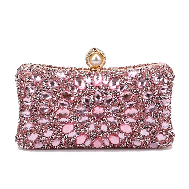 Handle Rhinestones Evening clutch Bag Crystal Dinner Party Wedding Purses and handbag luxury Designer shopper hobo shoulder bag YM3218pink