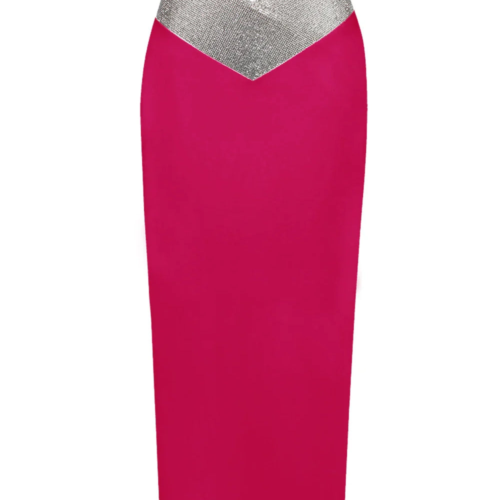 Women Crystal Diamonds White Black Bodycon Midi Bandage Skirt Designer High Waist Party Club Pencil Skirt 77cm