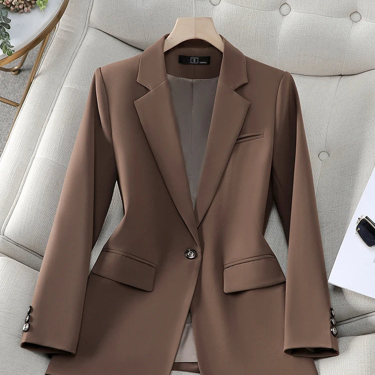 Fashion Autumn Winter Women Blazer Black Coffee Blue Female Long Sleeve Single Button Ladies Casual Jacket Coat