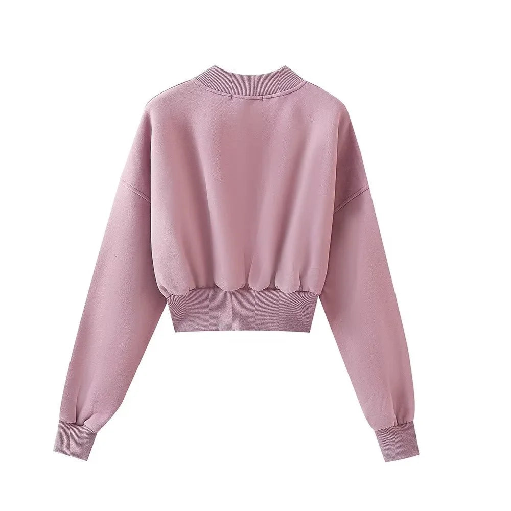 Autumn/Winter Women's Fashion Casual Embroidery Zipper Loose Sweater Wide Leg Pants Set