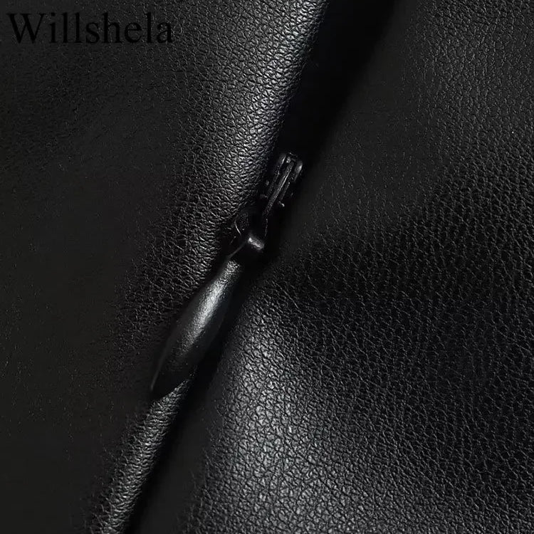 Women Fashion Black PU Leather Mini Slip Dress Vintage Square Collar Back Zipper Sleeveless Female Chic Lady Dresses