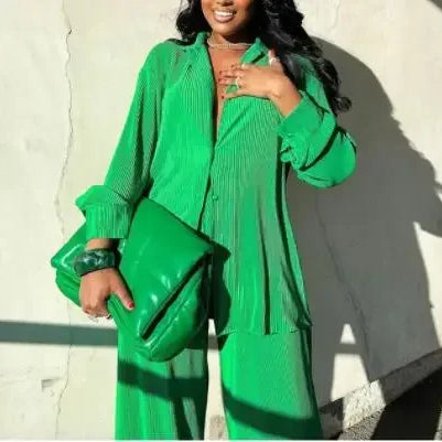 CM.YAYA Street Women's Set Long Sleeve Shirt Tops and Wide Leg Pants Elegant Tracksuit Two Piece Set Sweatsuit Fitness Outfits