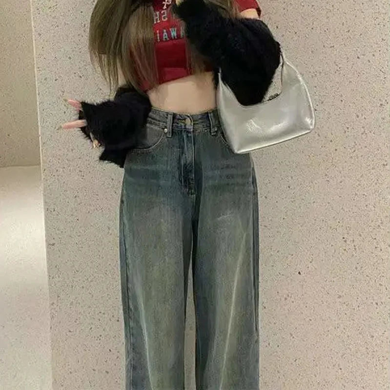 Jeans for Women Vintage Streetwear Baggy Y2K Denim Trousers Female 2024 Spring Summer New High Waist Straight Leg Pants