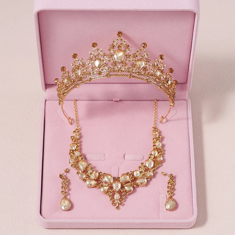 Bridal Jewelry Sets Crown Necklace Earrings Four Pack Silver Colour Women's Fashion Wedding Tiaras TS-0003-L-XL-0044-A Tiaras
