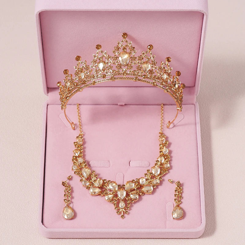 Bridal Jewelry Sets Crown Necklace Earrings Four Pack Silver Colour Women's Fashion Wedding Tiaras TS-0003-L-XL-0044-A Tiaras