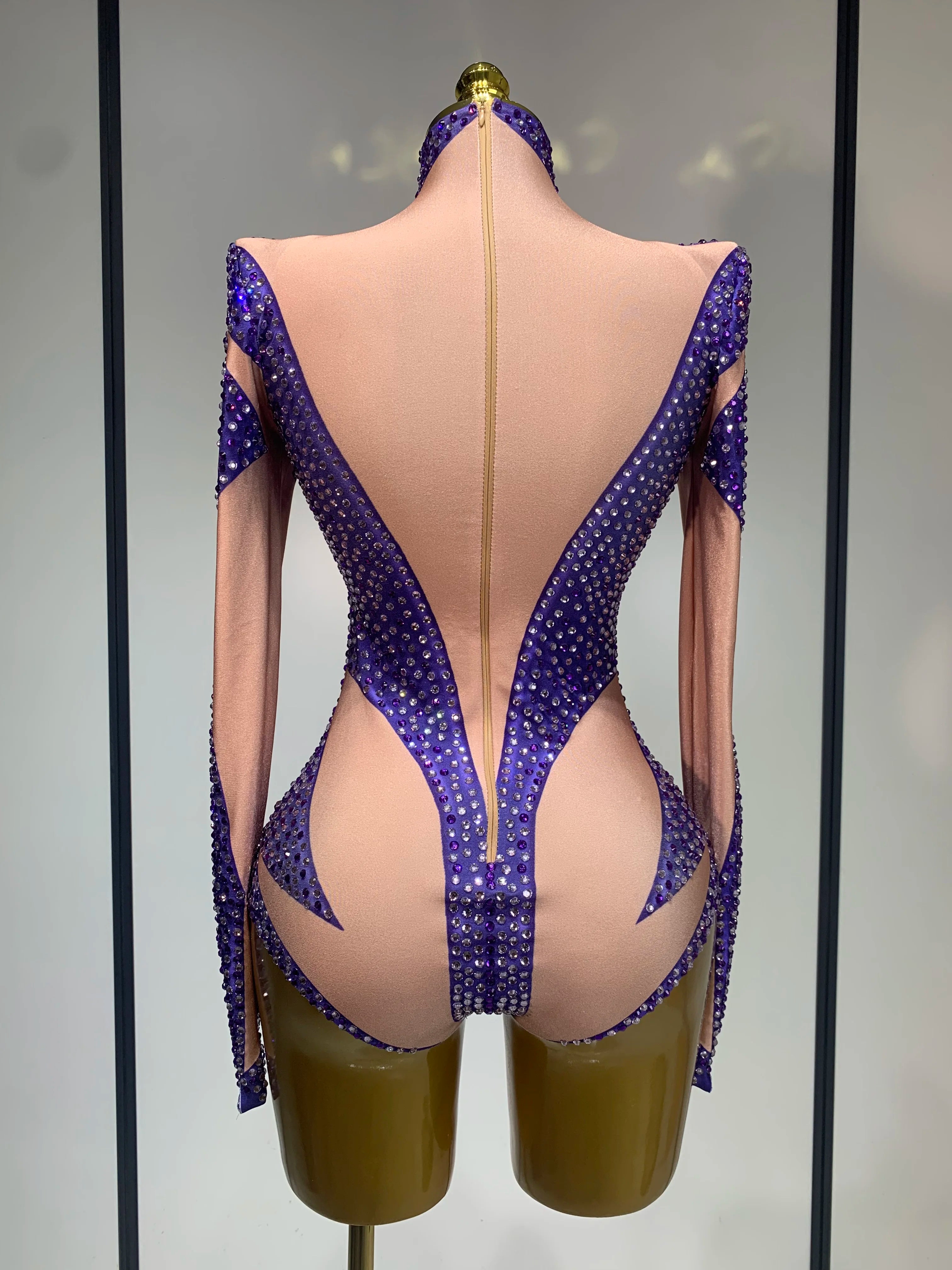 High Quality Luxury Rhinestone Elastic Long Sleeved Bodysuit 2025 Club Singer Dancer Stage Performa Costume Evening Party Outfit