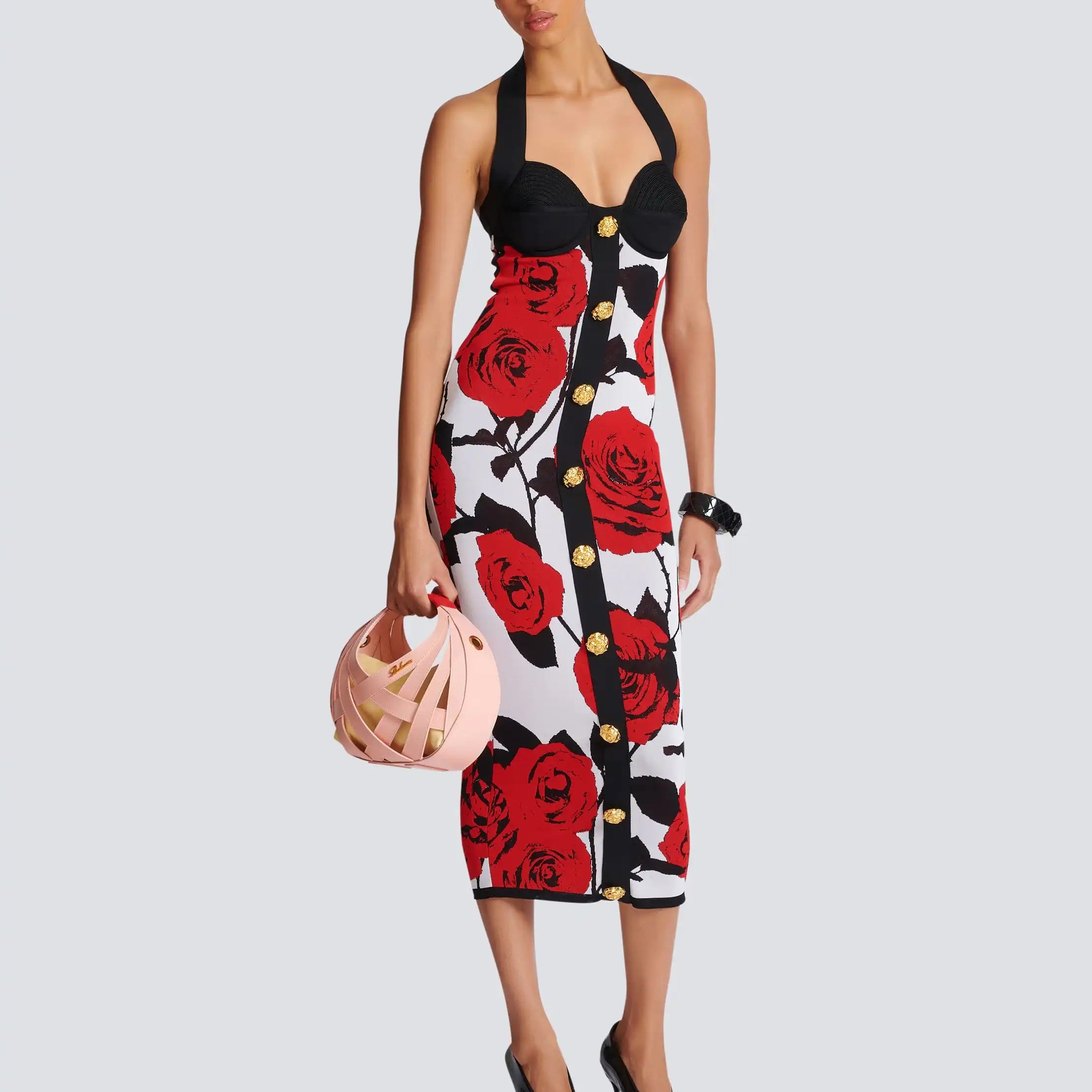 Top Quality Women Sexy Halter Backless Bodycon Mid-calf Bandage Dress Elegant Evening Party Celebrate Dress High Quality