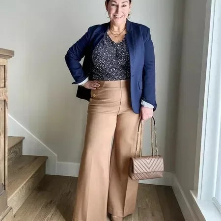 Tummy Control Button Wide Leg Pant for Women Dropshipping Womens Office Wide Leg Pants Loose Casual Trousers Straight Pants 2024