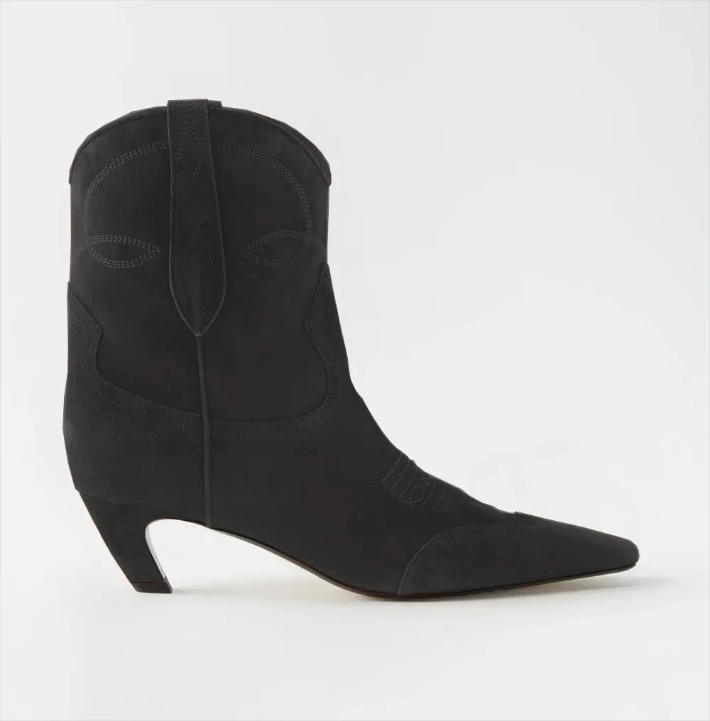 Autumn/Winter European American Women's Fashionable Comfort Versatile Short Ankle Boots Embroidered Western Boots 1 Black