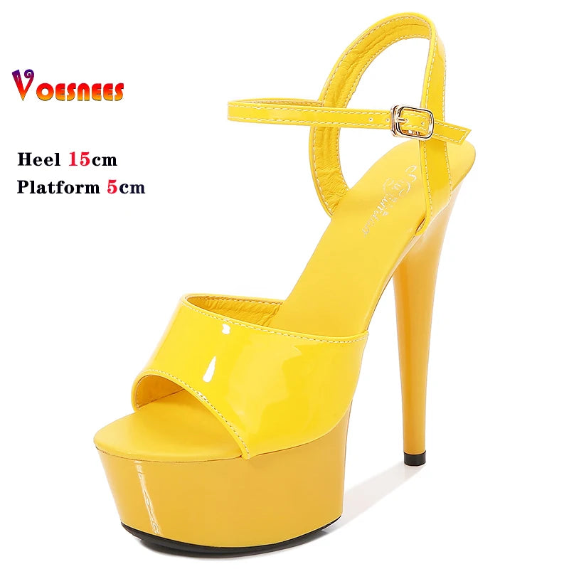 15CM Stiletto Waterproof Platform Sandals Stripper High Heels Women Sexy Show Shoes Platform High-heeled Wedding Shoes Size 43
