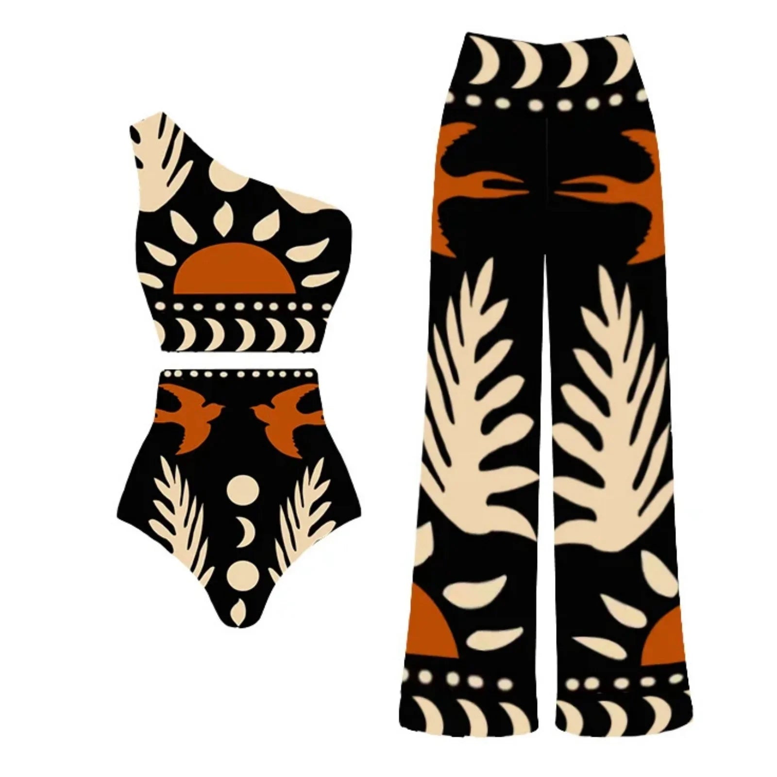 New Hollow Out One Pieces Swimwear+Skirt Bathing Suit Retro Matching Set for Women Two Peices Swimwsuit Bikinis Monokini Set 1