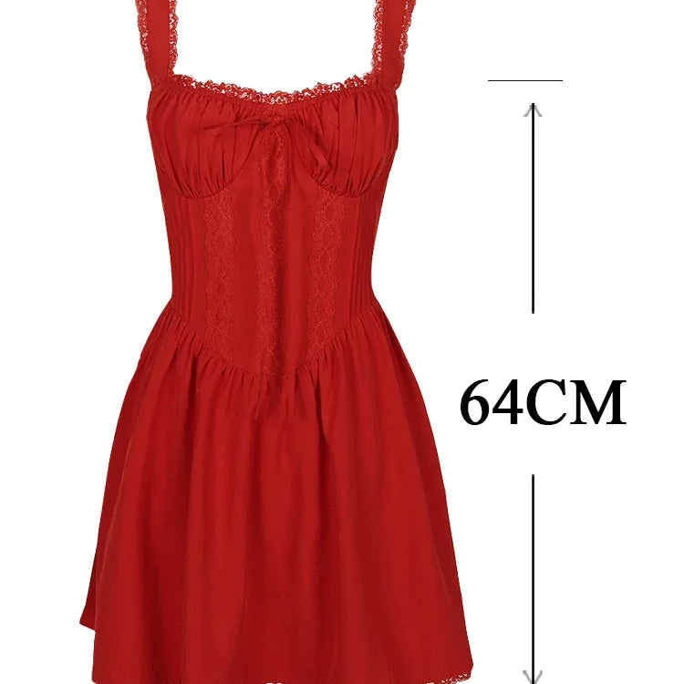 Suninheart Summer Dresses for Women 2023 Red Spaghetti Strap A Line Dress Lovely Elegant Lace Up Party Dress Mini Vacation Dress