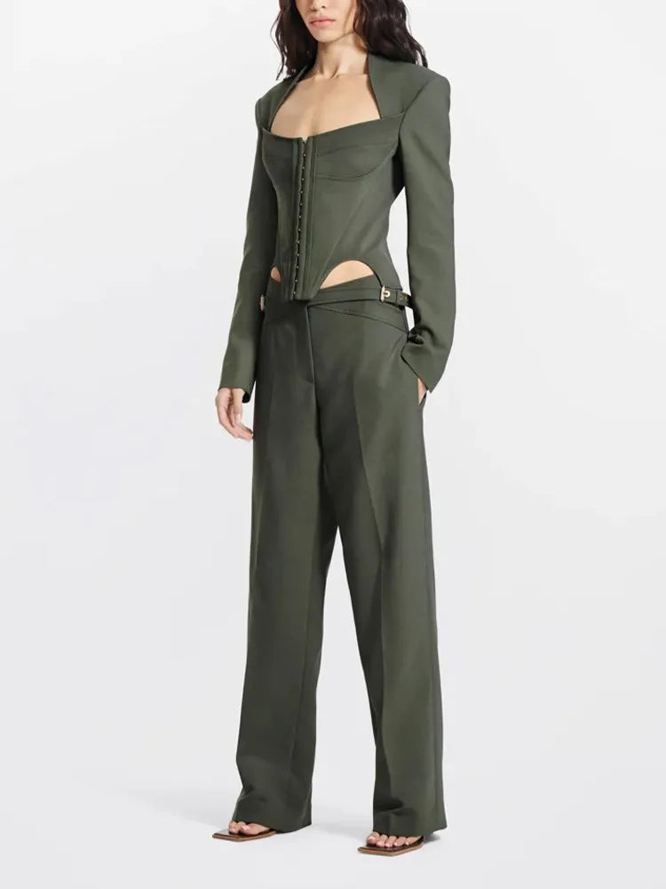 Solid Irregular Coats For Women Square Collar Long Sleeve Temperament Minimalist Coat Female Fashion Style Clothing