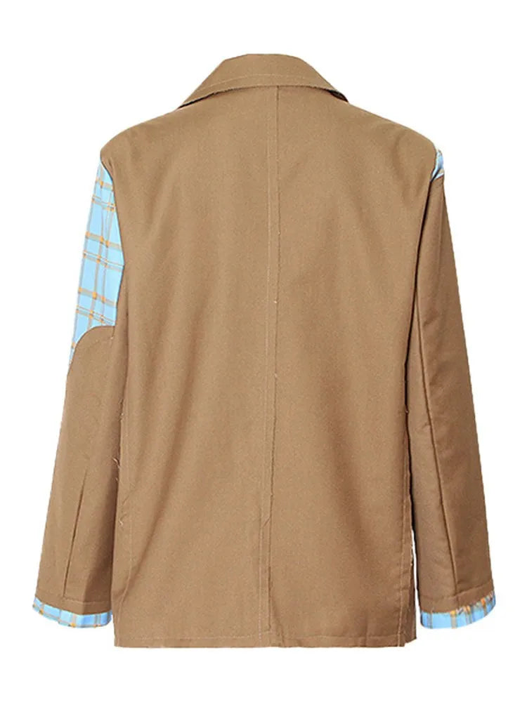 TWOTWINSTYLE Colorblock Spliced Denim Blazers For Women Notched Collar Long Sleeve Patchwork Chain Chic Blazer Female Clothing