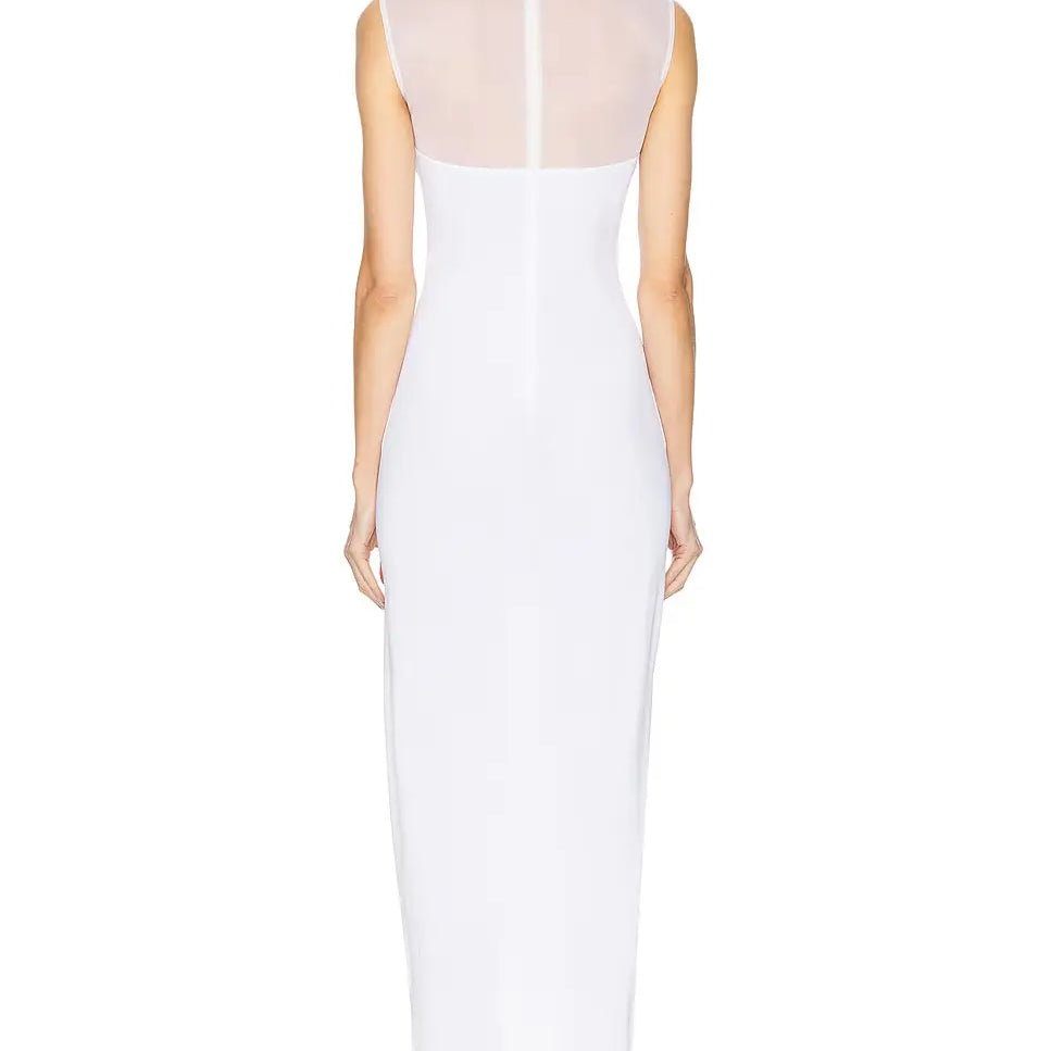 Black White Women Sleeveless Sexy O-Neck Bodycon Bandage Long Dress Mesh Celebrate Evening Party Nightclub Outfit Wholesale