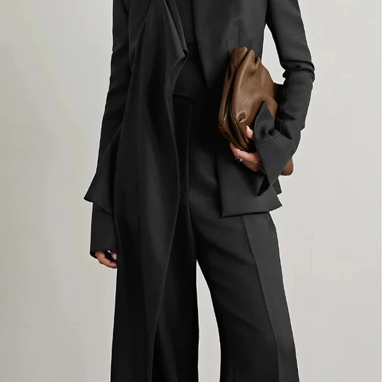 TWOTWINSTYLE Solid Asymmetrical Blazers For Women Round Neck Long Sleeve Tunic Minimalist Blazer Female Fashion Style Clothes