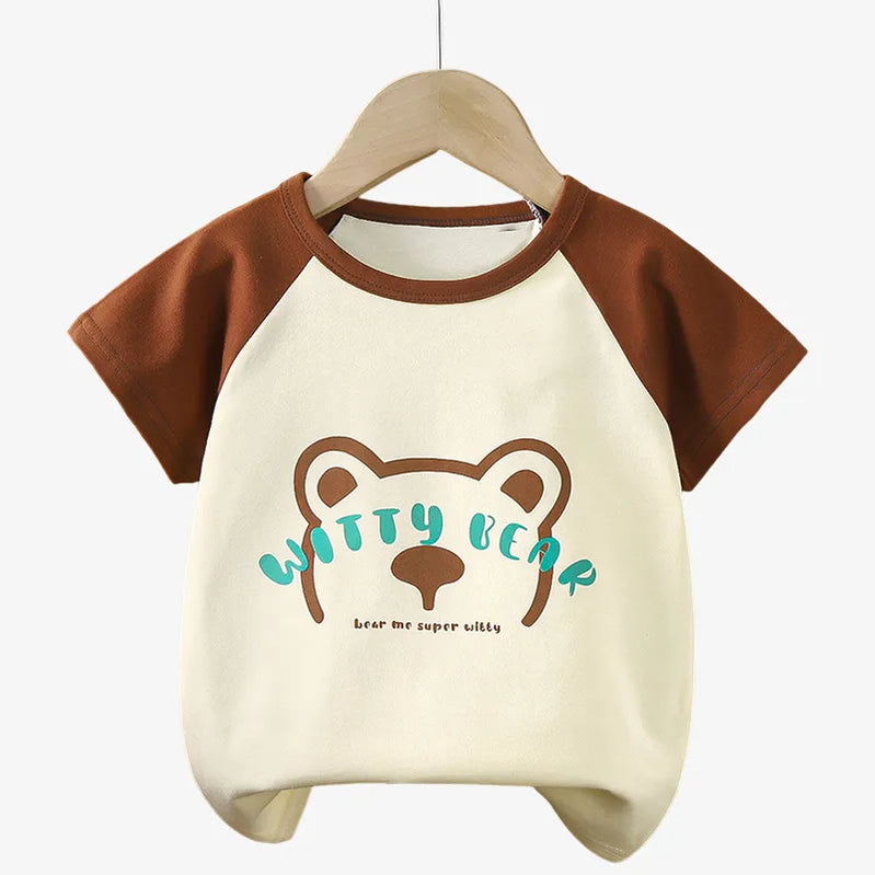 Children's Clothing T-Shirt Kids Clothes Boys Girls Summer Cartoon Tops Short Sleeve Clothes 100% Cotton Baby Clothing Bear