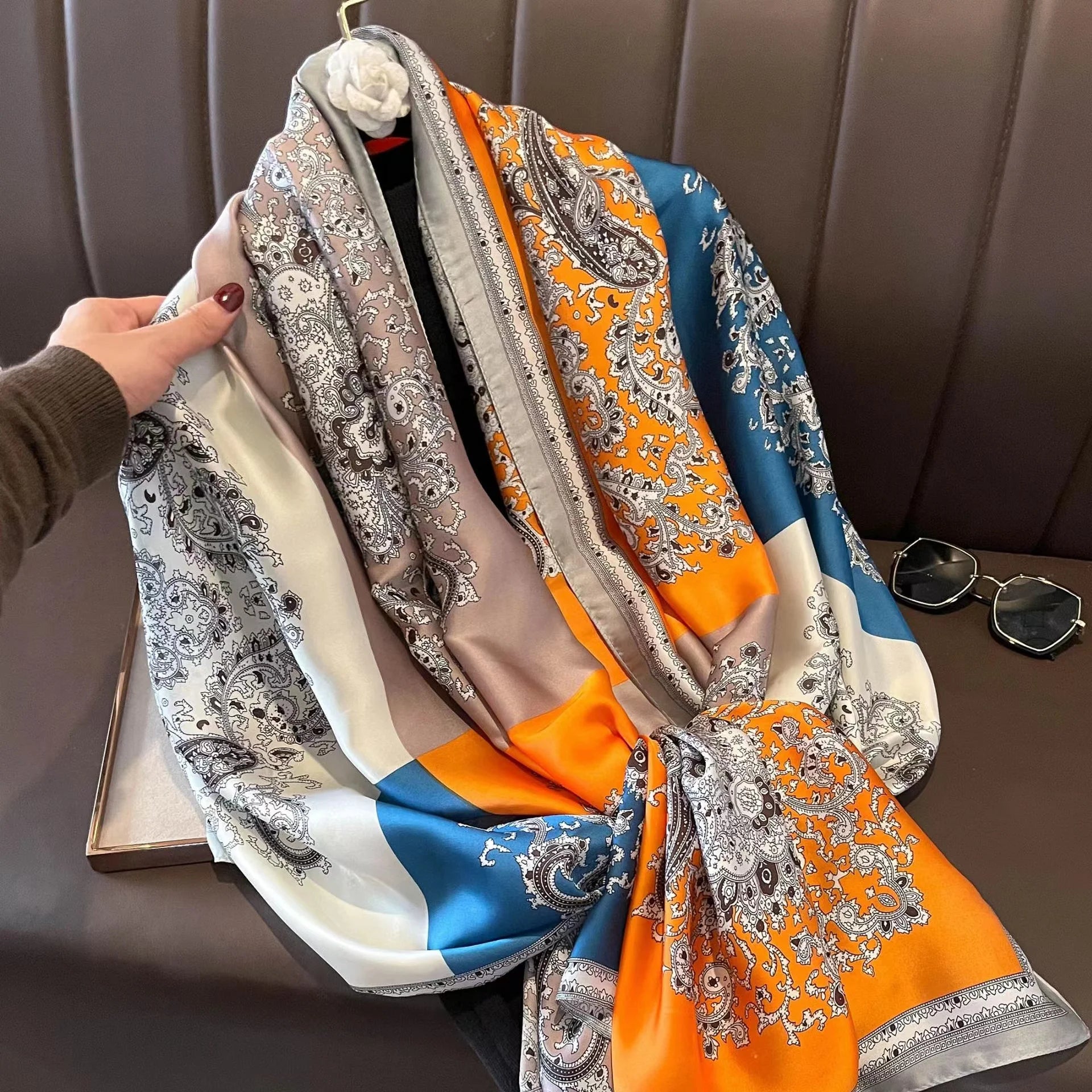 180*90cm Luxury Brand Spring Summer Autumn Women Clothing New Fashion Color matching printed silk scarf lady popular turba 32 180cmx90cm