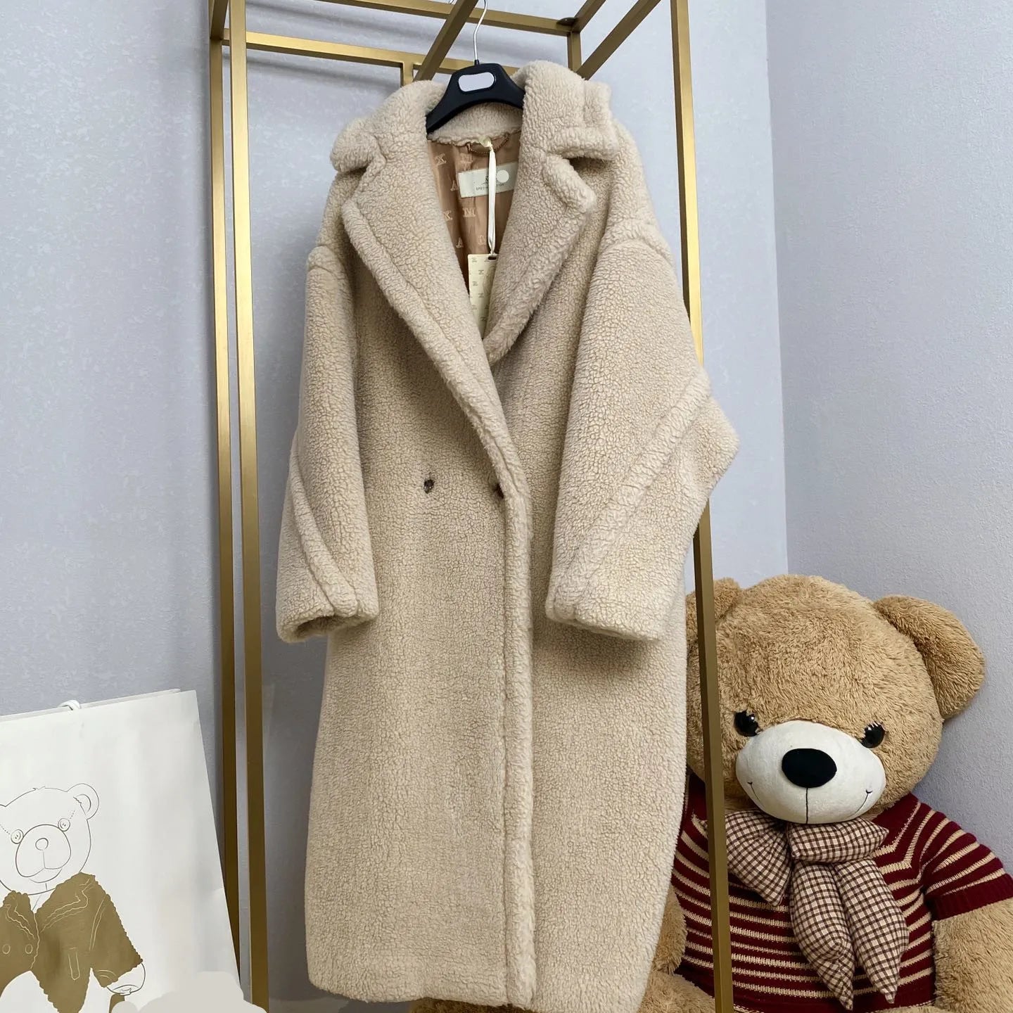 Teddy teddy bear coat women's autumn and winter fur grain camel wool coat alpaca wool med-long woolcoat vanilla