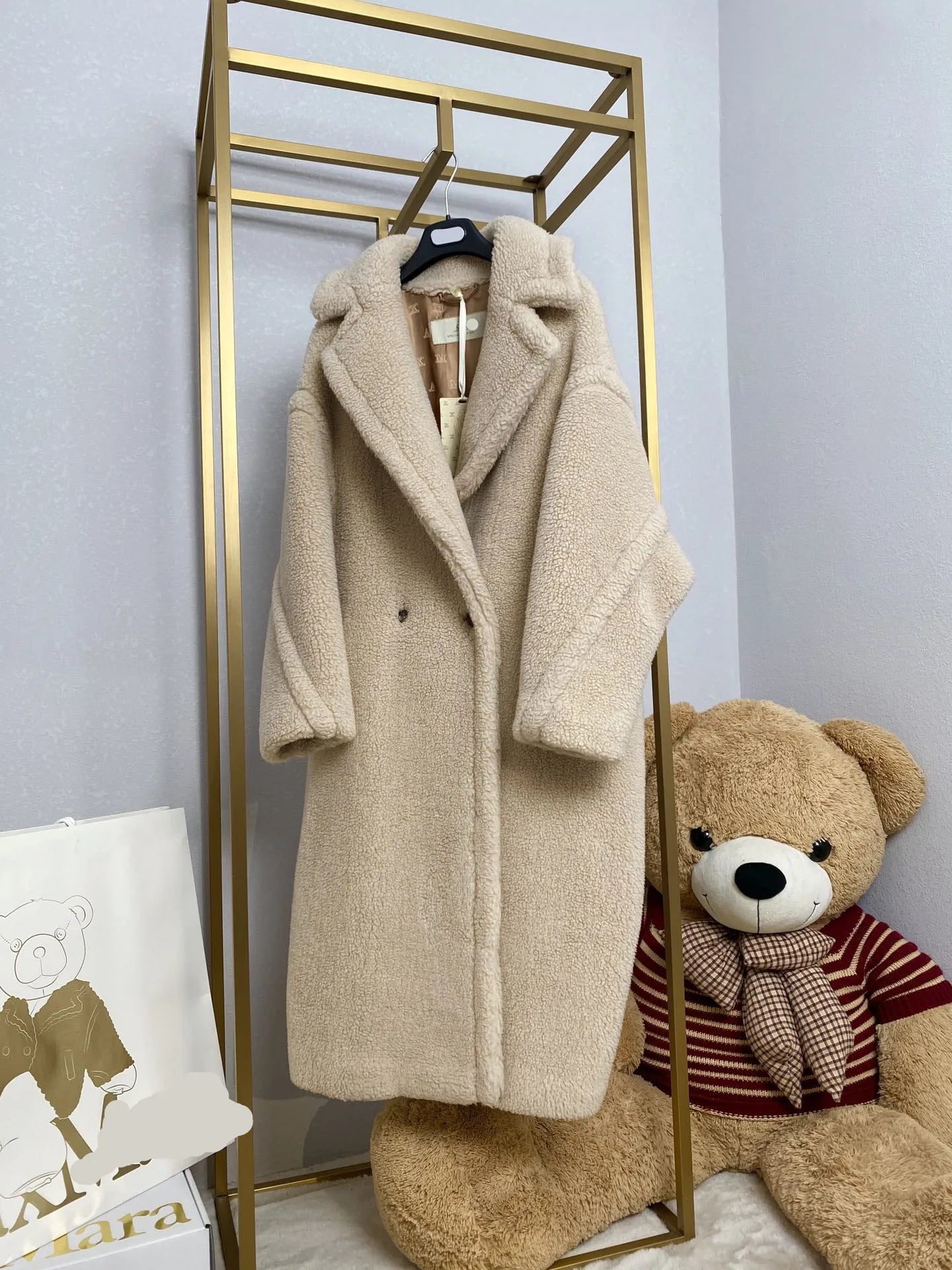 Teddy teddy bear coat women's autumn and winter fur grain camel wool coat alpaca wool med-long woolcoat vanilla