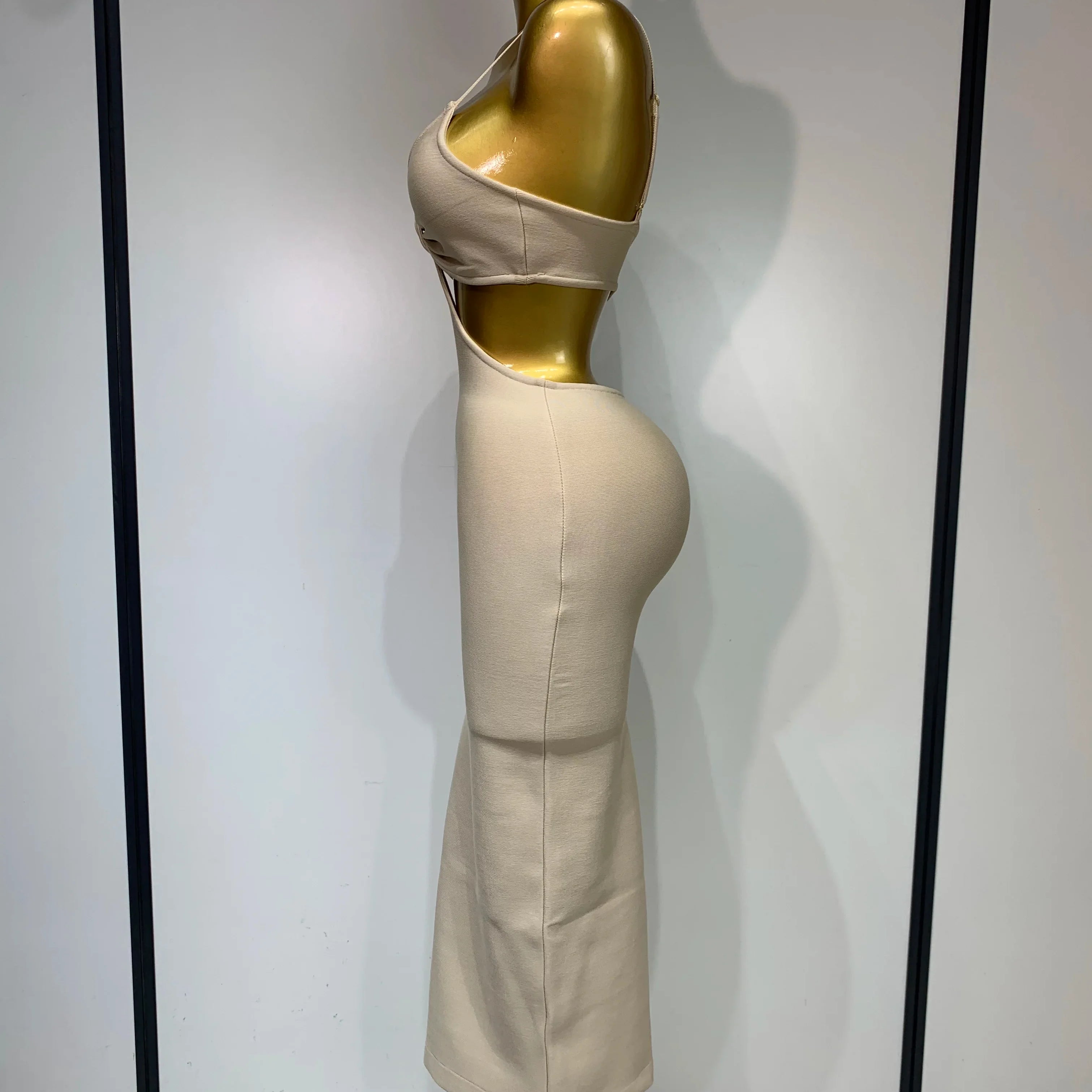 Women Sexy V Neck Backless Khaki Bodycon Bandage Dress  Celebrity Elegant Evening Club Party Luxury Birthday Dress