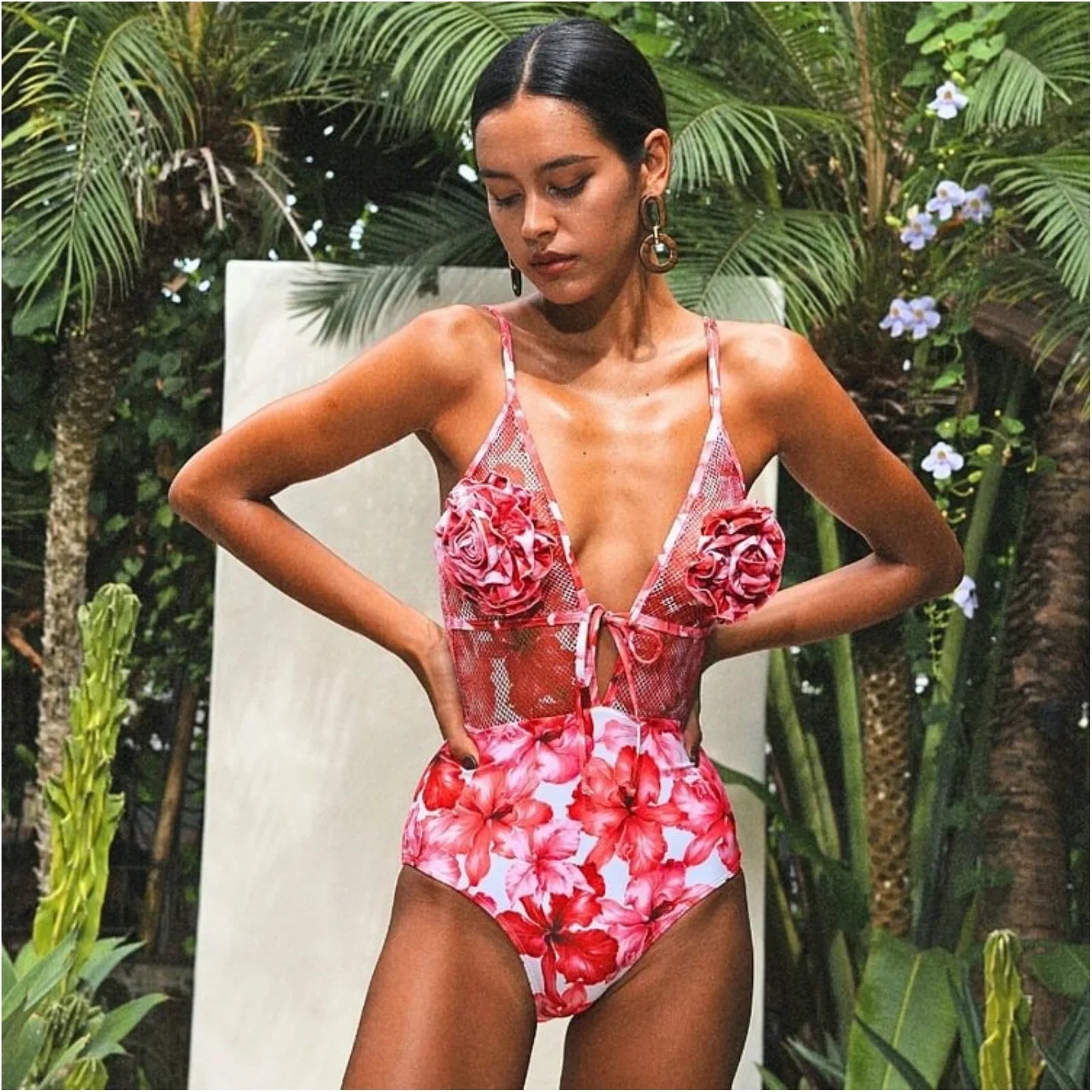 3D Flower  Sexy Push Up One Piece Swimsuit Women Swimwear Underwire Monokini Bathing Suits Swim Suit Wear Summer Beachwear