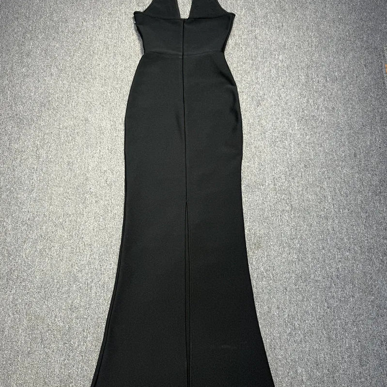 Women Sleeveless Sexy Halter Off the Shoulder Shinning Crystal Bodycon Long Bandage Dress Celebrate Evening Outfit