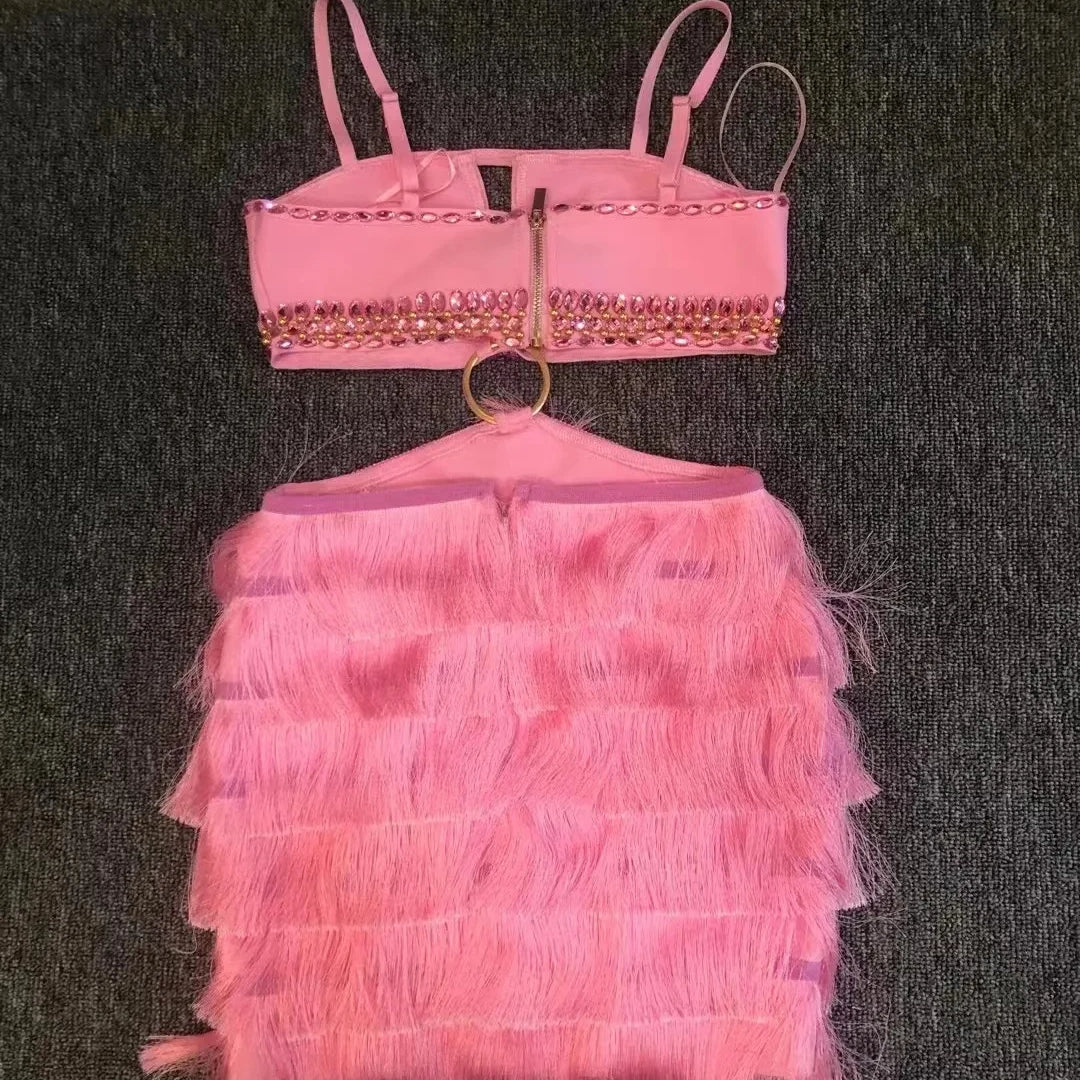 STOCK Stylish Tassel Sexy Hollow Out Spaghetti Strap Mini EvenDress  Summer Holiday Vocation Vestido Music festival Outfit