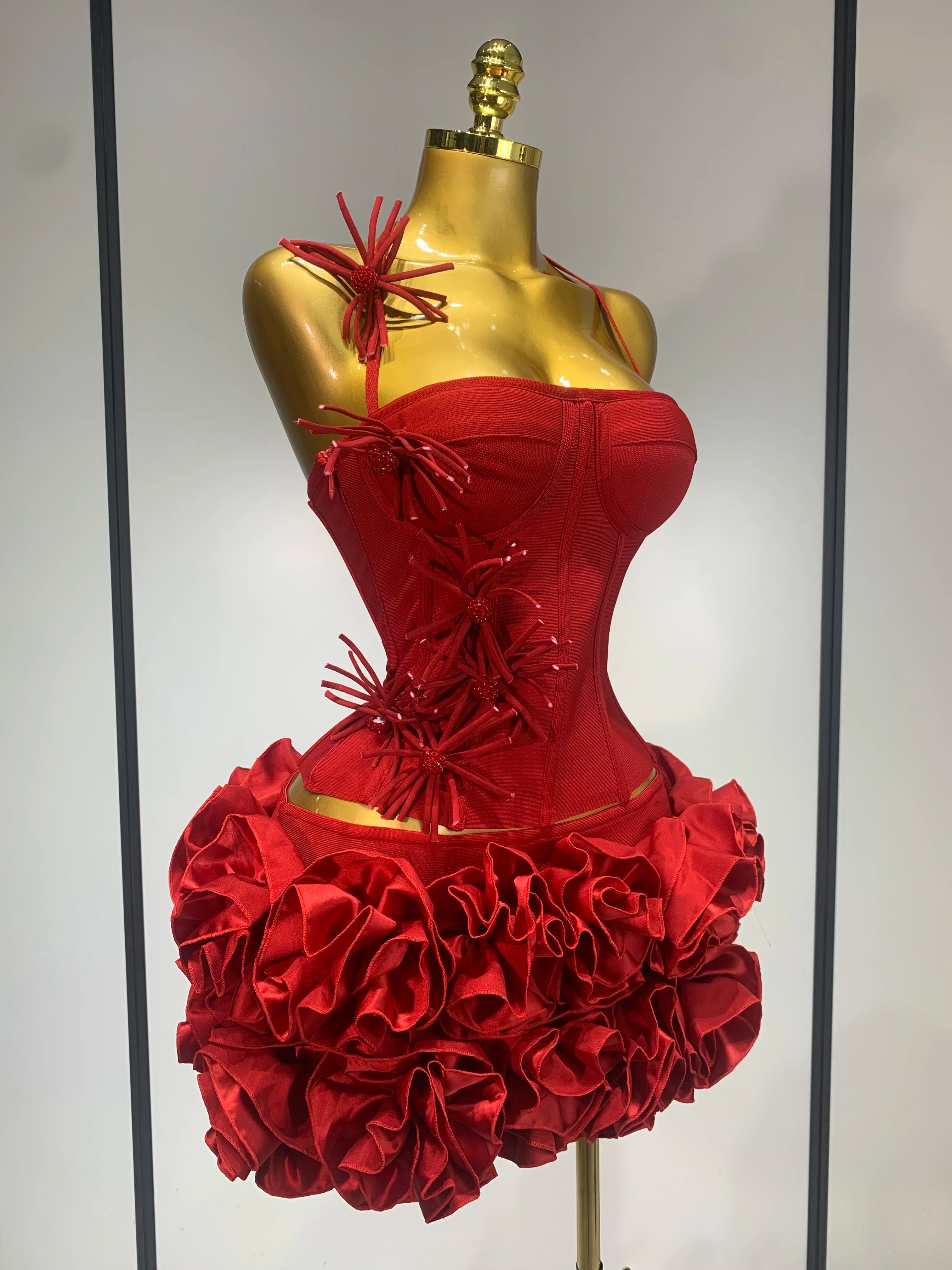 Women Fashion Sexy Halter Prom Gown Celebrity Club Two Piece Set Cocktail Elegant Luxury Birthday Party Red Black Bandage Outfit