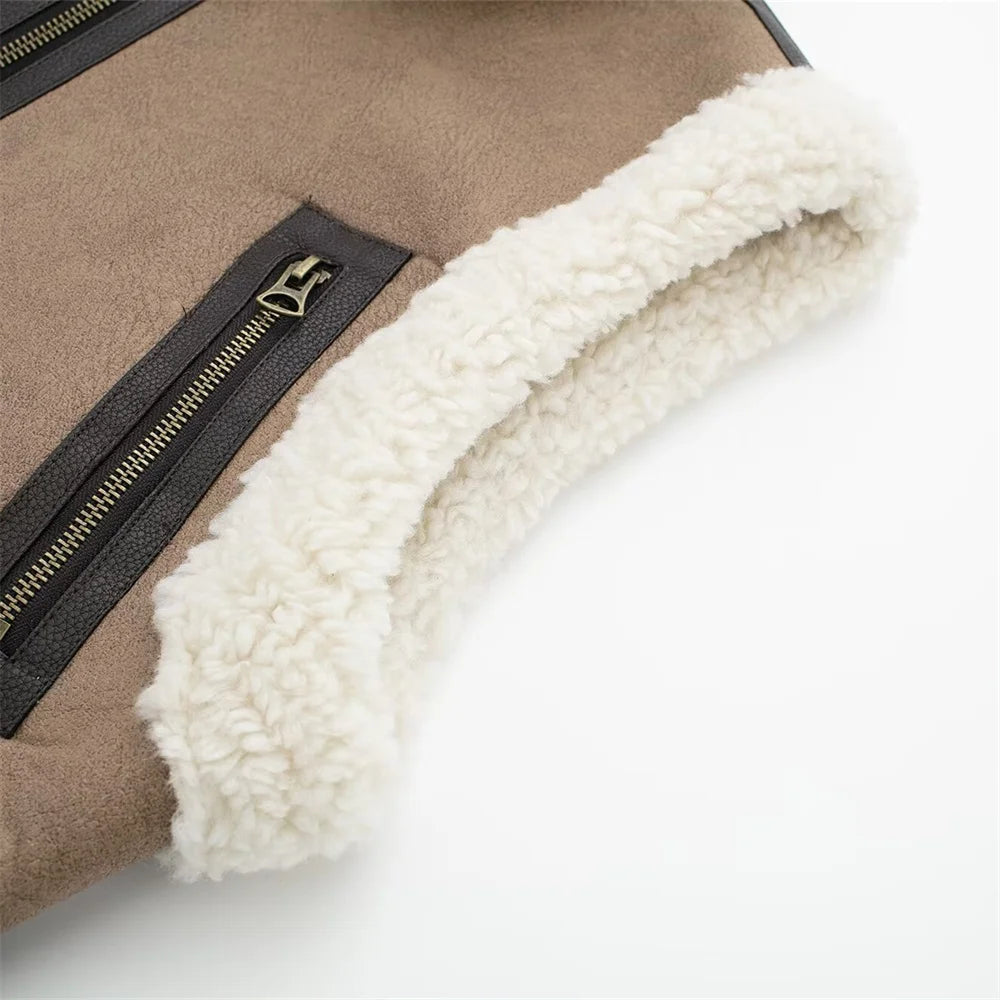 Autumn/Winter Women's Fashion and Casual Polo Collar Sleeveless Tank Top and Vest Coat