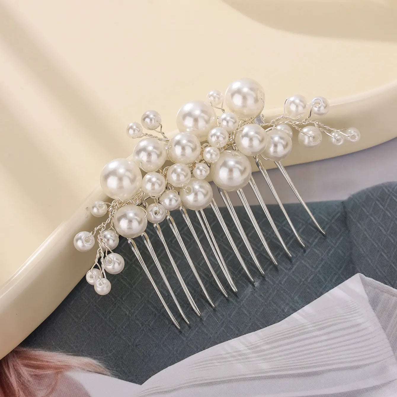 Elegant pearl wedding hair comb bridal side comb piece wedding hair ornament for women and girls