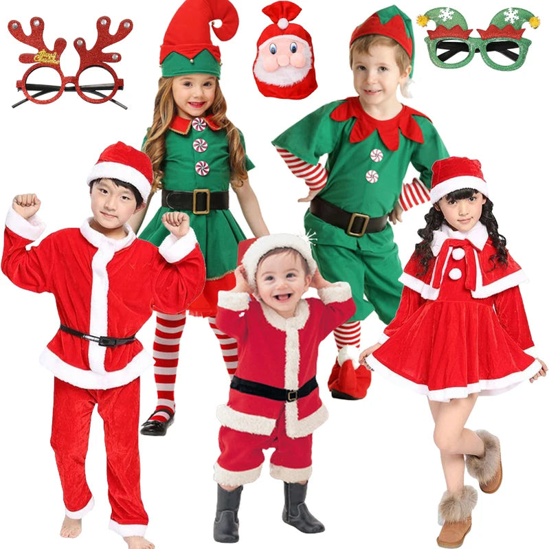 Çocuk Noel Kostümleri Noel Baba Cosplay Giysileri Erkekler ve Kızlar Yeni Yıl Kırmızı Noel Giysileri Noel Arifesi Parti Giysileri