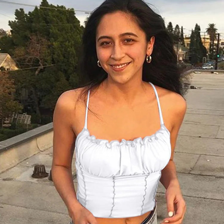 Sexy Summer Women Ruffles Tank Top Fashion Ladies Sleeveless Strapless Ruched Slim Crop Top Camisole Female Clothing Tanks