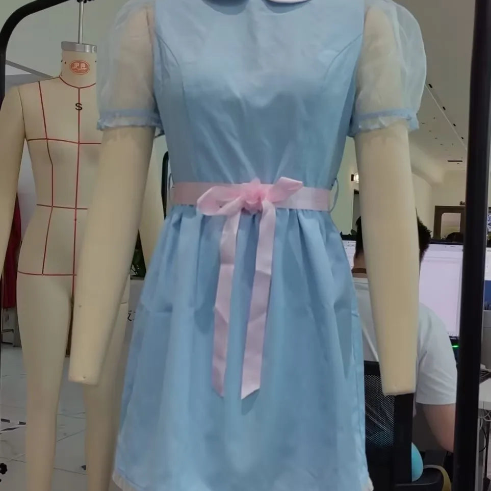 Halloween Women Summer Mini Sweet Dress Short Sheer Mesh Sleeve Doll Collar Dress with Belt Y2K Vintage Festival Clothes