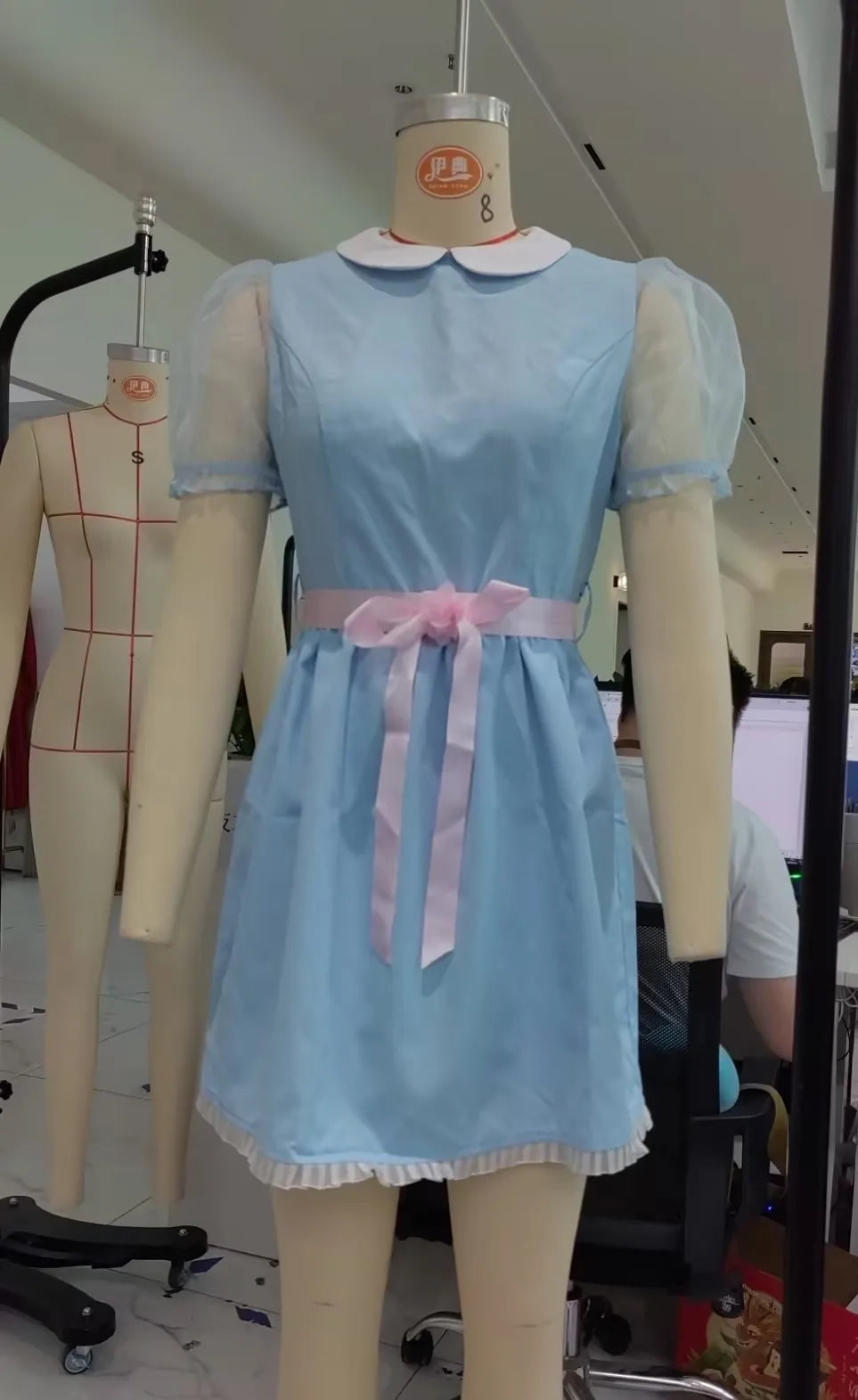 Halloween Women Summer Mini Sweet Dress Short Sheer Mesh Sleeve Doll Collar Dress with Belt Y2K Vintage Festival Clothes