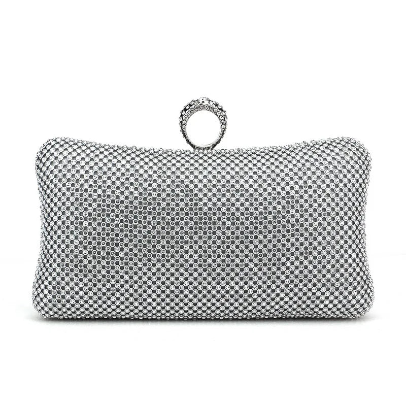 Rhinestones Women Bags Hollow Out Style Fashion Evening Bags Chain Shoulder Handbags Party Wedding Day Clutch Purse YM3210silver