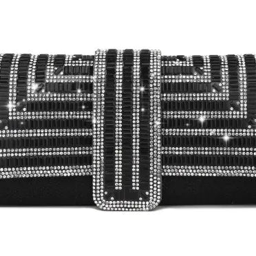 Women's Rhinestone Clutch Purses Evening Bags Sparkling Glitter Formal Party Wedding Cocktail Prom Bags with Chain (Small (longest side 20-30cm)) Black