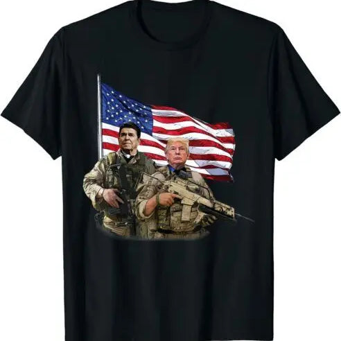 Presidential Soldiers: Ronald Reagan & Donald Trump USA Flag T-Shirt Size S-5XL