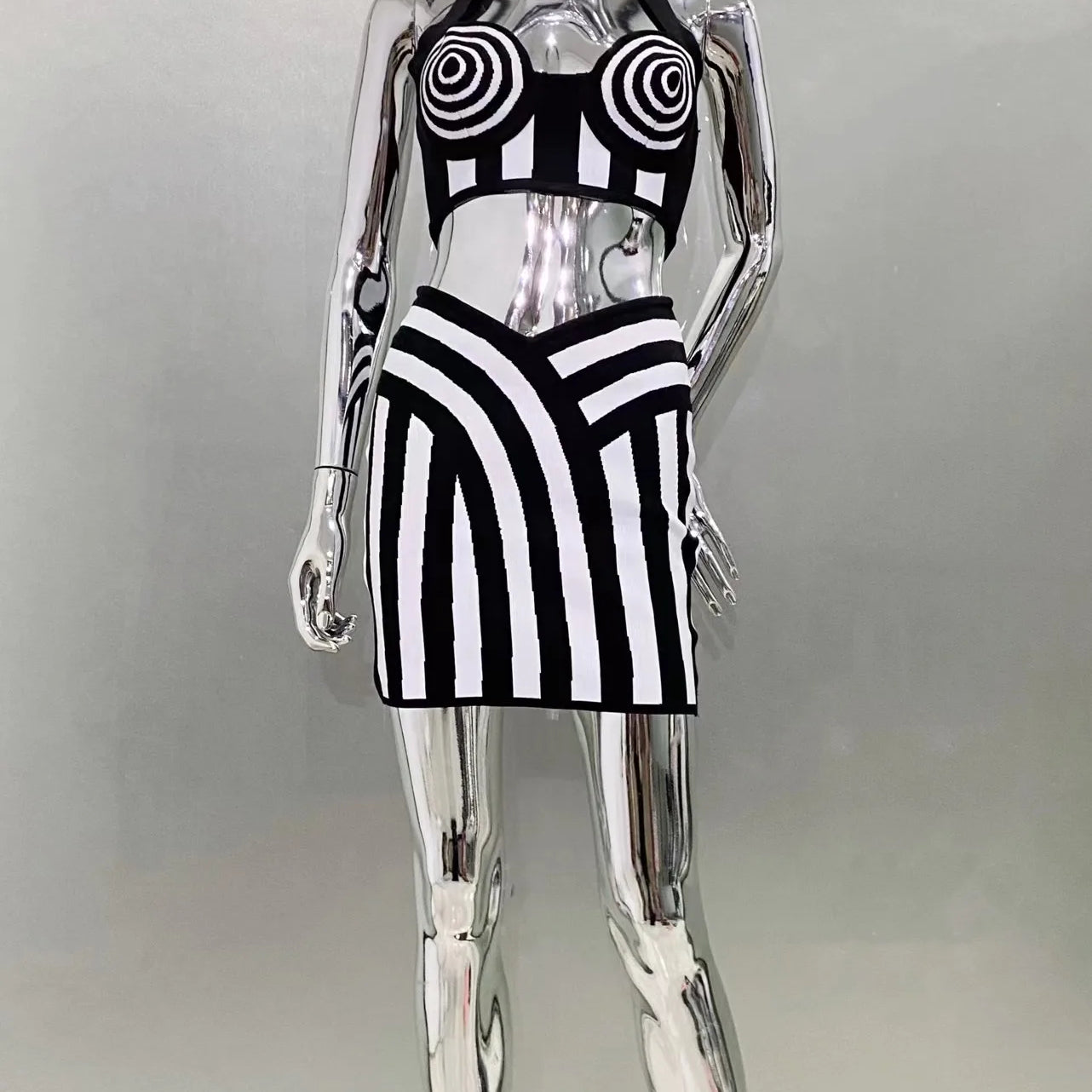 Summer Women Sexy Halter Off the Shoulder 2 Pieces Bodycon Mini Bandage Dress Nightclub Party Celebrate Birthday Wear