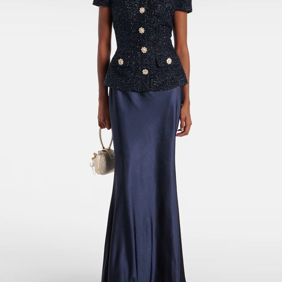 TWOTWINSTYLE Solid Slimming Two Piece Sets for Women Round Neck Short Sleeves Spliced Button Top High Waist Skirt Set Female New