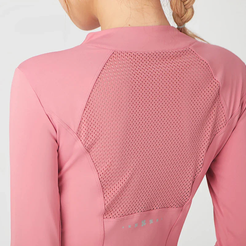 Round neck sports coat women tight fitness top running long-sleeved quick dry Slim zipper yoga clothing fall and winter