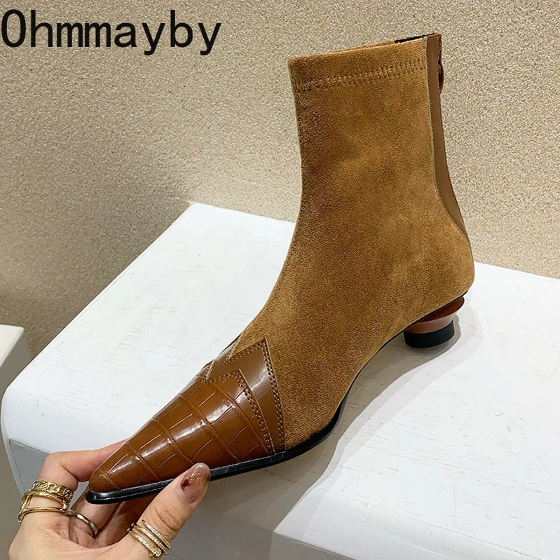 Women Ankle Boots Fashion Pointed Toe Short Booties Ladies Elegant Low Heel Shoes Spring Autumn Comfort Women's Footwear