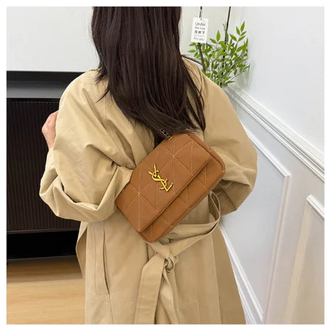2025 New Women's Chain Strap Crossbody Bag Autumn Winter Vintage Shoulder Purse Chic Aesthetic Soft PU Leather Casual