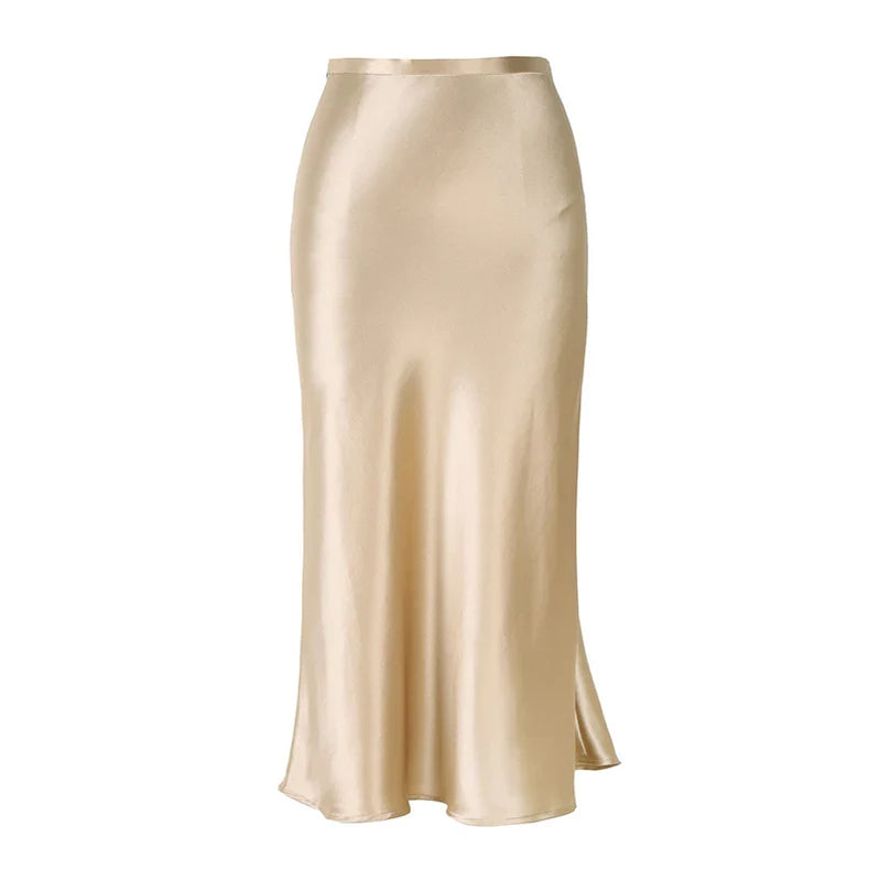 WYWM Summer High Waisted Satin Silk Skirt Women Solid 8 Color Fashion Elegant Ladies Streetwear Skirts Slim A-line Female Dress Khaki
