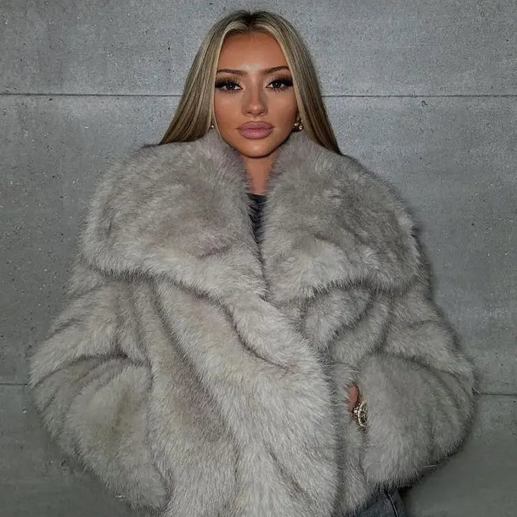 Winter New Fashion Female Vintage Long Sleeve Outerwear Woman Warm Plush Coat Ladies Casual Lapel Collar Thick Coat