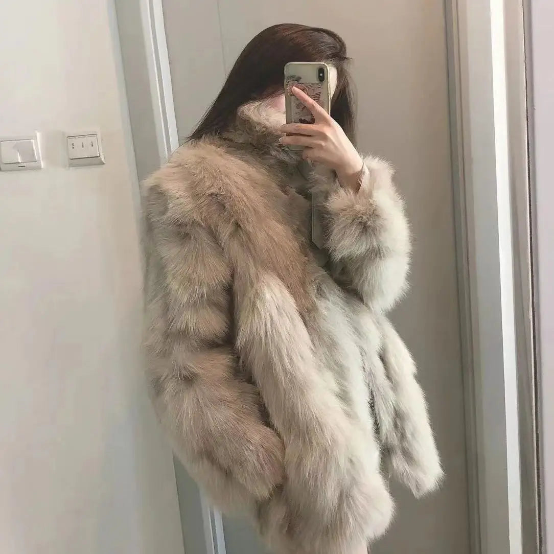 Winter New Faux Fur Coats Women's Clothing Warm Fox Mid Long Fashion Fur Coat Teddy Plush Jacket Warm Belt Buckle Furry Overcoat Khaki Fur