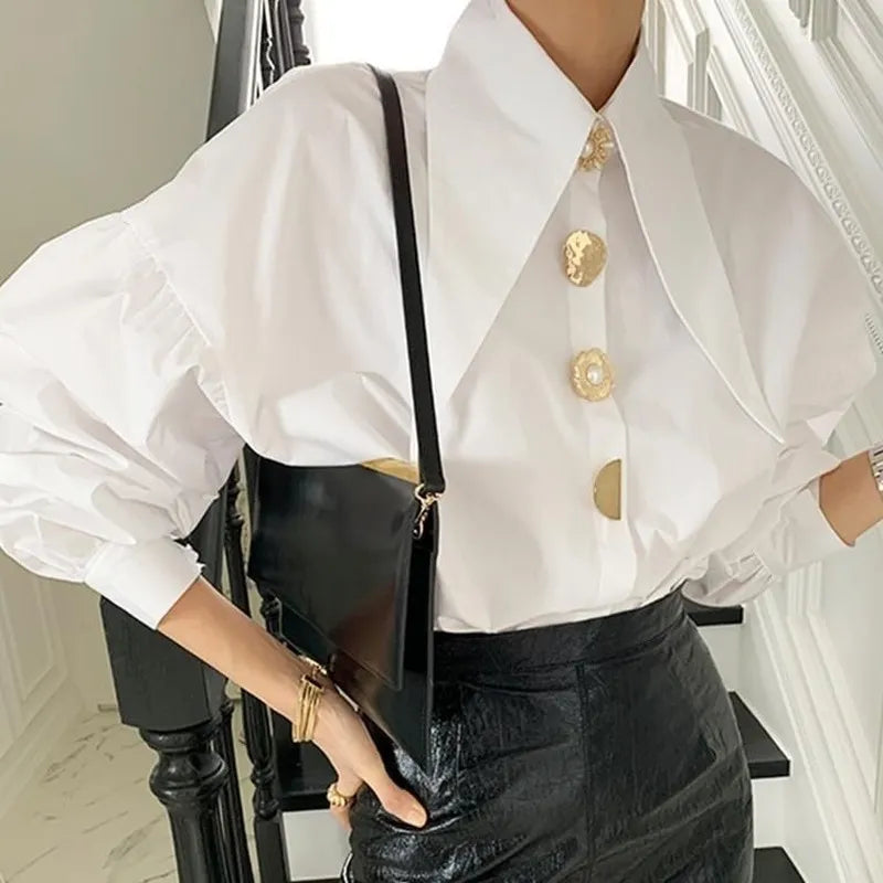 Comfort Women's Shirts Sharp Corner Lapel Fashion Lady Blouses Korean Style White All-match Long-sleeved Tops Autumn