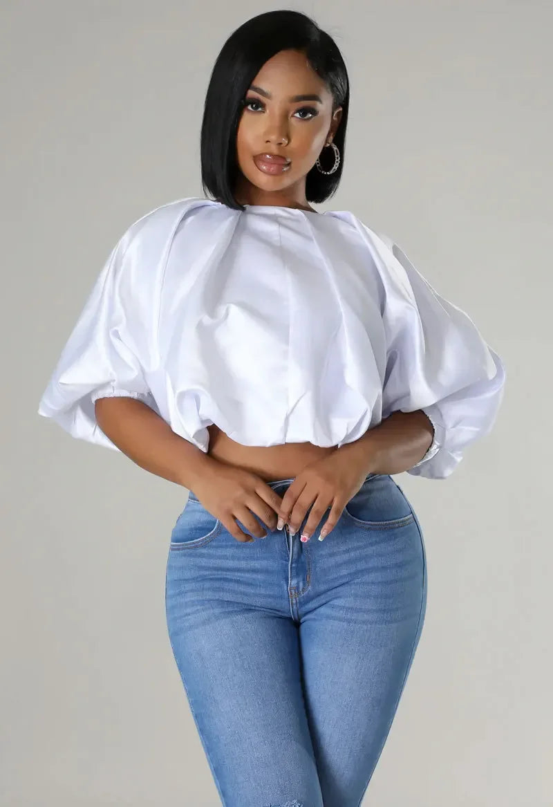 CM.YAYA Summer Street Women Shirts Fashion Ruched Short Puff Sleeve Mini Blouse 2024 Street Print Casual Holiday Shirts Tops