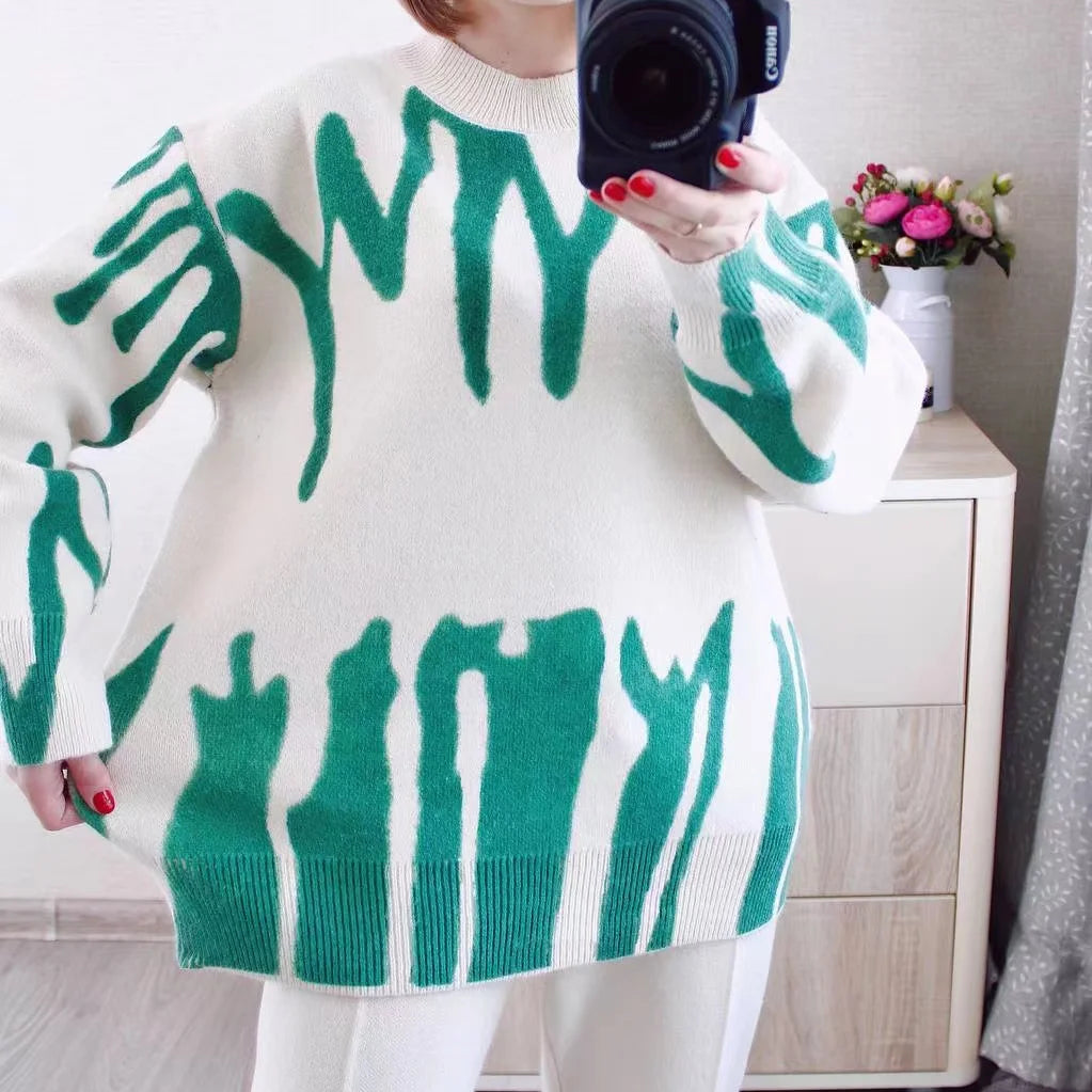 GIGOGOU Two Piece Women Autumn Winter Sweater TrackSuit OverSized Harem Pant Suits Lady Casual Warm Knitted Set