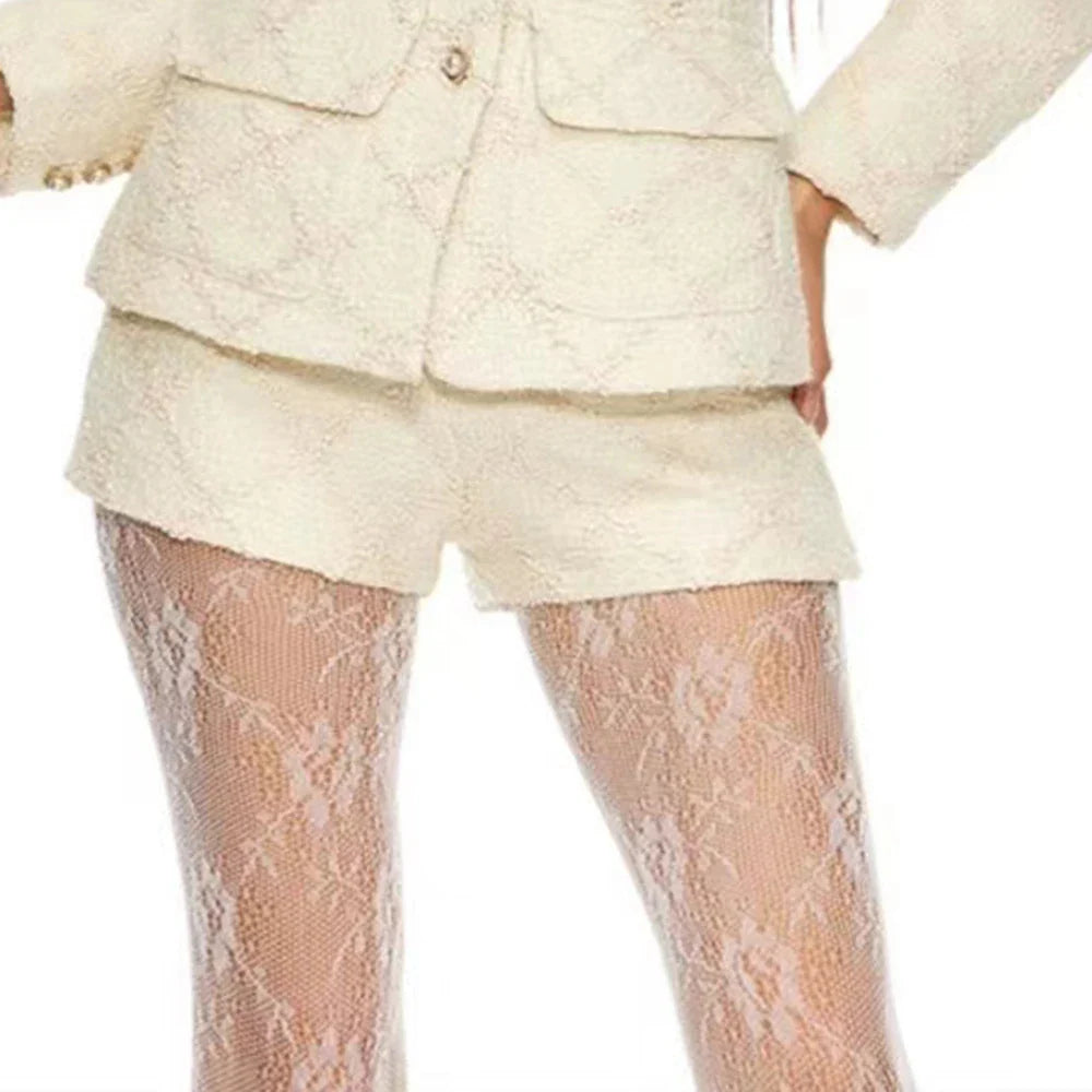 Solid Temperament Two Piece Sets For Women O Neck Long Sleeve Coat High Waist Shorts Elegant Set Female Fashion New